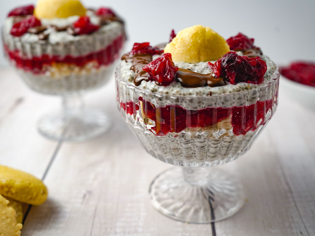 Cranberry Shortbread Chia Pudding-High Protein Dessert