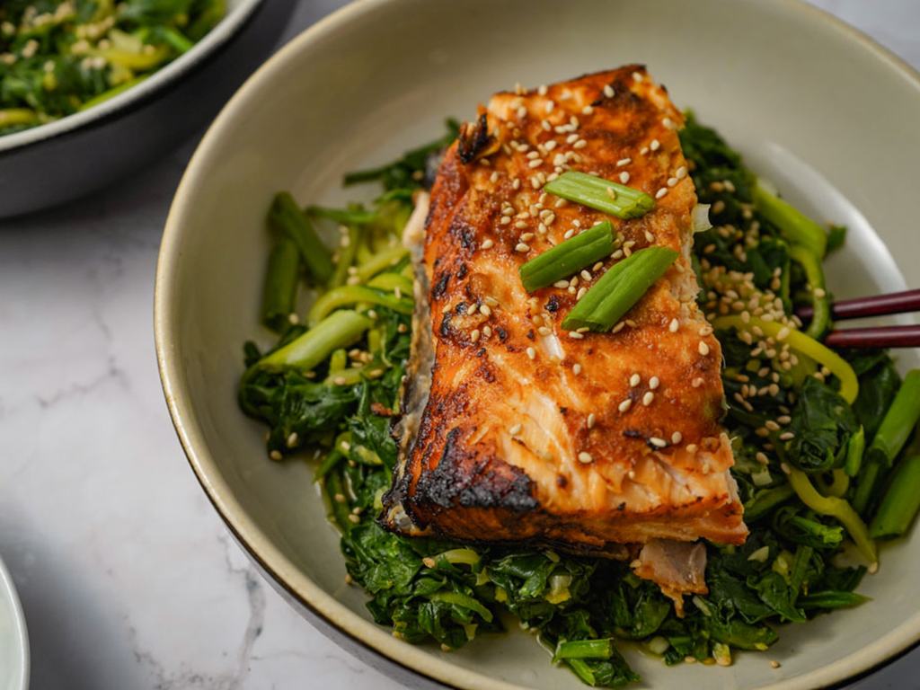 Ginger Soy Salmon with Spinach and Zoodles