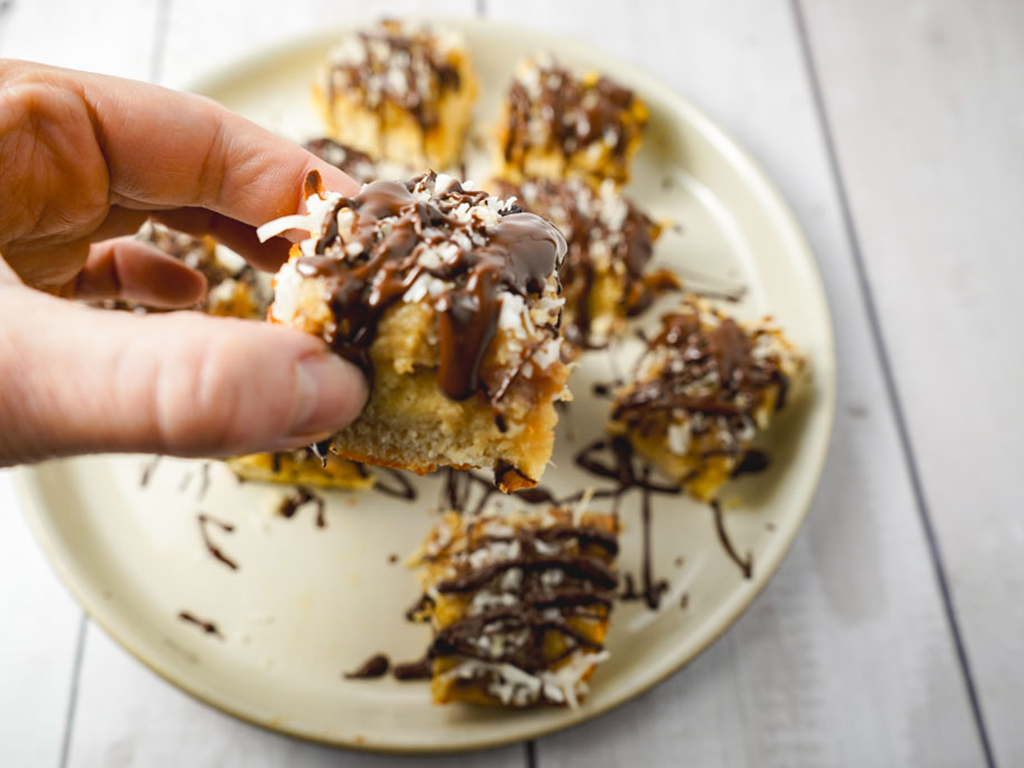 High Protein Samoa Cookie Bars